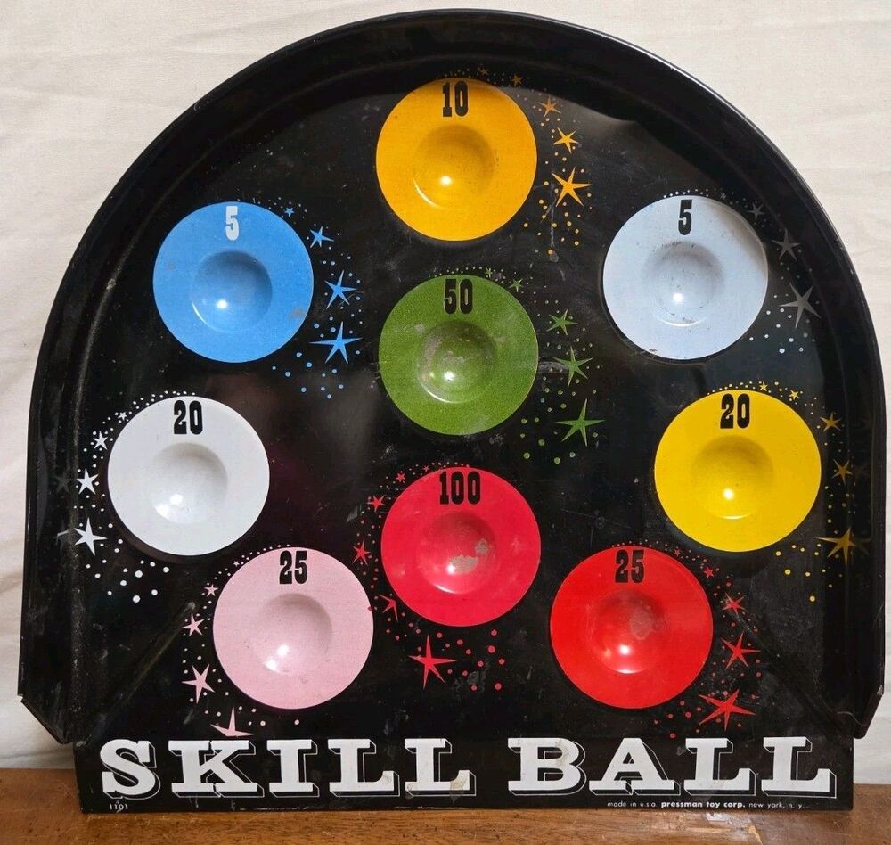 Skill Ball Tin Litho Game Board Decor Atomic Star Vtg 1950s Pressman